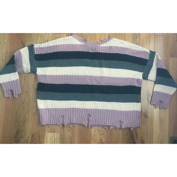 Wonderly Curvy Long Sleeve V Neck‎ Chewed Hem Sweater Purple Stripe Women's 2XL - Picture 7 of 8